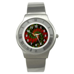 Fractal Green Red Spiral Happiness Vortex Spin Stainless Steel Watch by Ravend