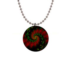 Fractal Green Red Spiral Happiness Vortex Spin 1  Button Necklace by Ravend