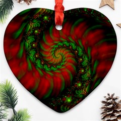 Fractal Green Red Spiral Happiness Vortex Spin Heart Ornament (two Sides) by Ravend