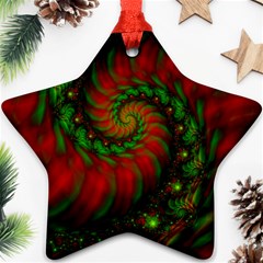 Fractal Green Red Spiral Happiness Vortex Spin Star Ornament (two Sides) by Ravend