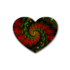 Fractal Green Red Spiral Happiness Vortex Spin Rubber Coaster (heart) by Ravend