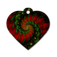 Fractal Green Red Spiral Happiness Vortex Spin Dog Tag Heart (one Side) by Ravend