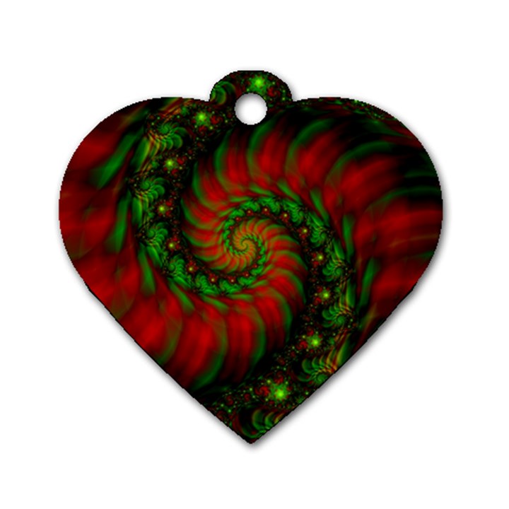 Fractal Green Red Spiral Happiness Vortex Spin Dog Tag Heart (One Side)