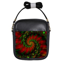 Fractal Green Red Spiral Happiness Vortex Spin Girls Sling Bag by Ravend