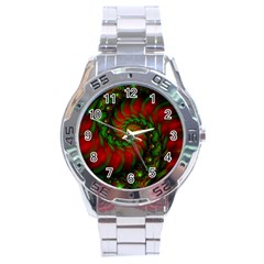 Fractal Green Red Spiral Happiness Vortex Spin Stainless Steel Analogue Watch by Ravend