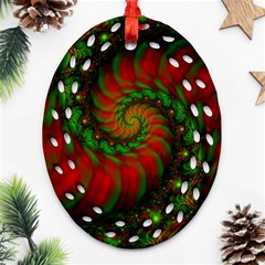 Fractal Green Red Spiral Happiness Vortex Spin Ornament (oval Filigree) by Ravend