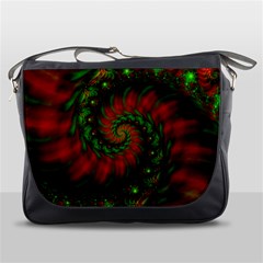 Fractal Green Red Spiral Happiness Vortex Spin Messenger Bag by Ravend