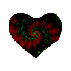 Fractal Green Red Spiral Happiness Vortex Spin Standard 16  Premium Heart Shape Cushions by Ravend