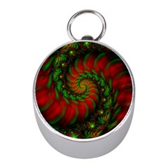 Fractal Green Red Spiral Happiness Vortex Spin Mini Silver Compasses by Ravend