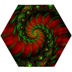 Fractal Green Red Spiral Happiness Vortex Spin Wooden Puzzle Hexagon by Ravend