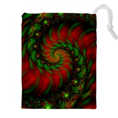 Fractal Green Red Spiral Happiness Vortex Spin Drawstring Pouch (5xl) by Ravend