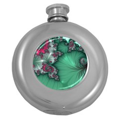 Fractal Spiral Template Abstract Background Design Round Hip Flask (5 Oz) by Ravend