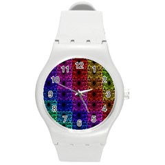 Rainbow Grid Form Abstract Background Graphic Round Plastic Sport Watch (m) by Ravend