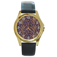 Spiral Pattern Texture Fractal Circle Geometry Round Gold Metal Watch by Ravend