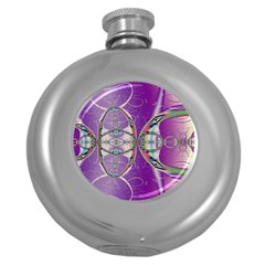 Abstract Colorful Art Pattern Design Fractal Round Hip Flask (5 Oz) by Ravend