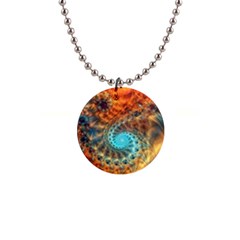 Fractal Math Abstract Mysterious Mystery Vortex 1  Button Necklace by Ravend