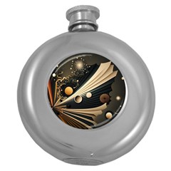 Space Futuristic Technology Digital Ai Generated Round Hip Flask (5 Oz) by Ravend