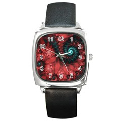 Fractal Spiral Vortex Pattern Art Digital Square Metal Watch by Ravend