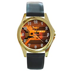 Technology Design Tech Computer Future Business Round Gold Metal Watch