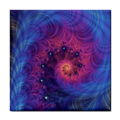 Fractal Fractals Spiral Vortex Blue Dark Art Tile Coaster by Ravend