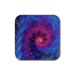 Fractal Fractals Spiral Vortex Blue Dark Art Rubber Square Coaster (4 Pack) by Ravend