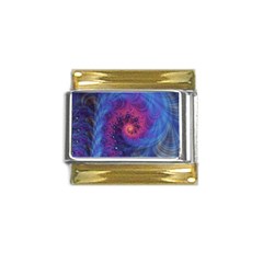 Fractal Fractals Spiral Vortex Blue Dark Art Gold Trim Italian Charm (9mm) by Ravend