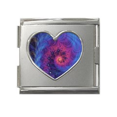 Fractal Fractals Spiral Vortex Blue Dark Art Mega Link Heart Italian Charm (18mm) by Ravend