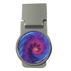 Fractal Fractals Spiral Vortex Blue Dark Art Money Clips (round)  by Ravend