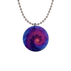 Fractal Fractals Spiral Vortex Blue Dark Art 1  Button Necklace by Ravend