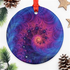 Fractal Fractals Spiral Vortex Blue Dark Art Round Ornament (two Sides) by Ravend