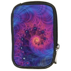 Fractal Fractals Spiral Vortex Blue Dark Art Compact Camera Leather Case by Ravend