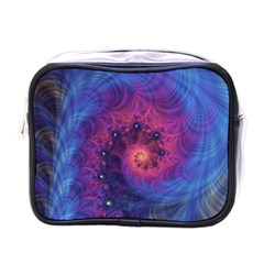 Fractal Fractals Spiral Vortex Blue Dark Art Mini Toiletries Bag (one Side) by Ravend