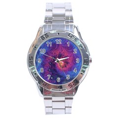 Fractal Fractals Spiral Vortex Blue Dark Art Stainless Steel Analogue Watch by Ravend