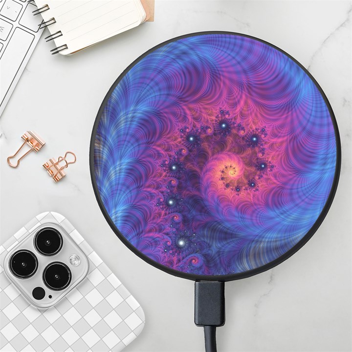 Fractal Fractals Spiral Vortex Blue Dark Art Wireless Fast Charger(Black)