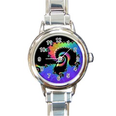 Fractal Spiral Vortex Swirl Whirlpool Math Round Italian Charm Watch by Ravend