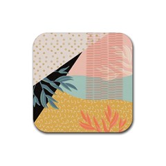 Leaves Pattern Design Colorful Decorative Texture Rubber Coaster (square) by Ravend