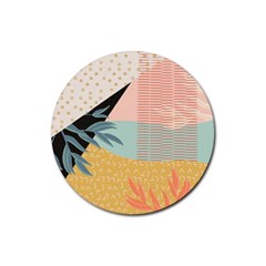 Leaves Pattern Design Colorful Decorative Texture Rubber Round Coaster (4 Pack)