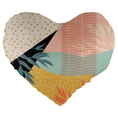 Leaves Pattern Design Colorful Decorative Texture Large 19  Premium Flano Heart Shape Cushions by Ravend