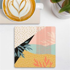 Leaves Pattern Design Colorful Decorative Texture Uv Print Square Tile Coaster  by Ravend