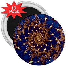 Fractal Spiral Art Pattern Blue Design 3  Magnets (10 Pack)  by Ravend