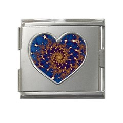 Fractal Spiral Art Pattern Blue Design Mega Link Heart Italian Charm (18mm) by Ravend