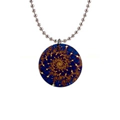 Fractal Spiral Art Pattern Blue Design 1  Button Necklace