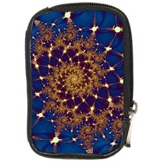 Fractal Spiral Art Pattern Blue Design Compact Camera Leather Case by Ravend