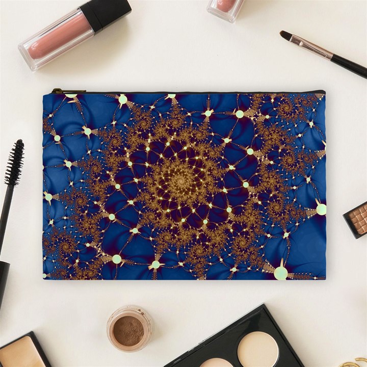 Fractal Spiral Art Pattern Blue Design Cosmetic Bag (Large)