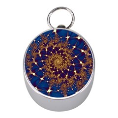 Fractal Spiral Art Pattern Blue Design Mini Silver Compasses