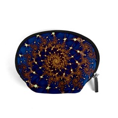 Fractal Spiral Art Pattern Blue Design Accessory Pouch (small) by Ravend