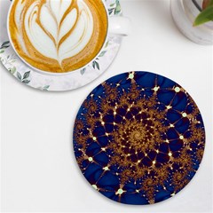 Fractal Spiral Art Pattern Blue Design Uv Print Round Tile Coaster by Ravend