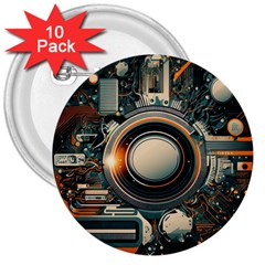 Illustrations Technology Robot Internet Processor 3  Buttons (10 Pack)  by Ravend