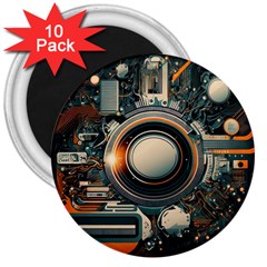 Illustrations Technology Robot Internet Processor 3  Magnets (10 Pack)  by Ravend