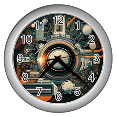 Illustrations Technology Robot Internet Processor Wall Clock (silver) by Ravend